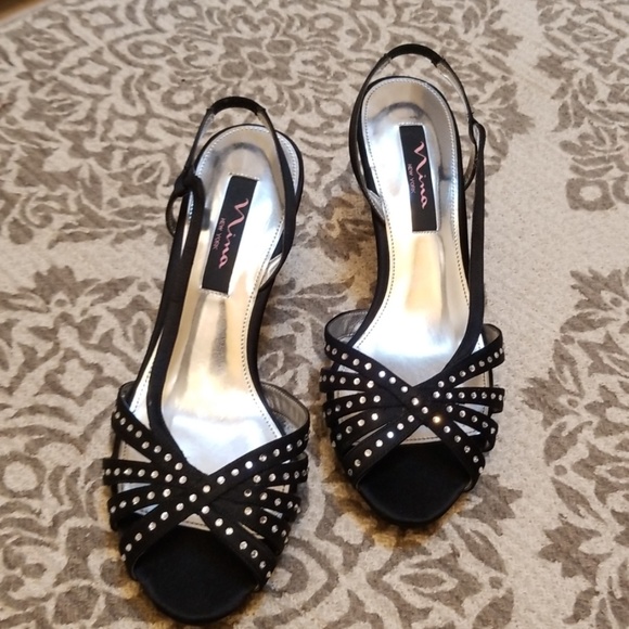 Nina Shoes - Nina black heels with embellishments rhinestones